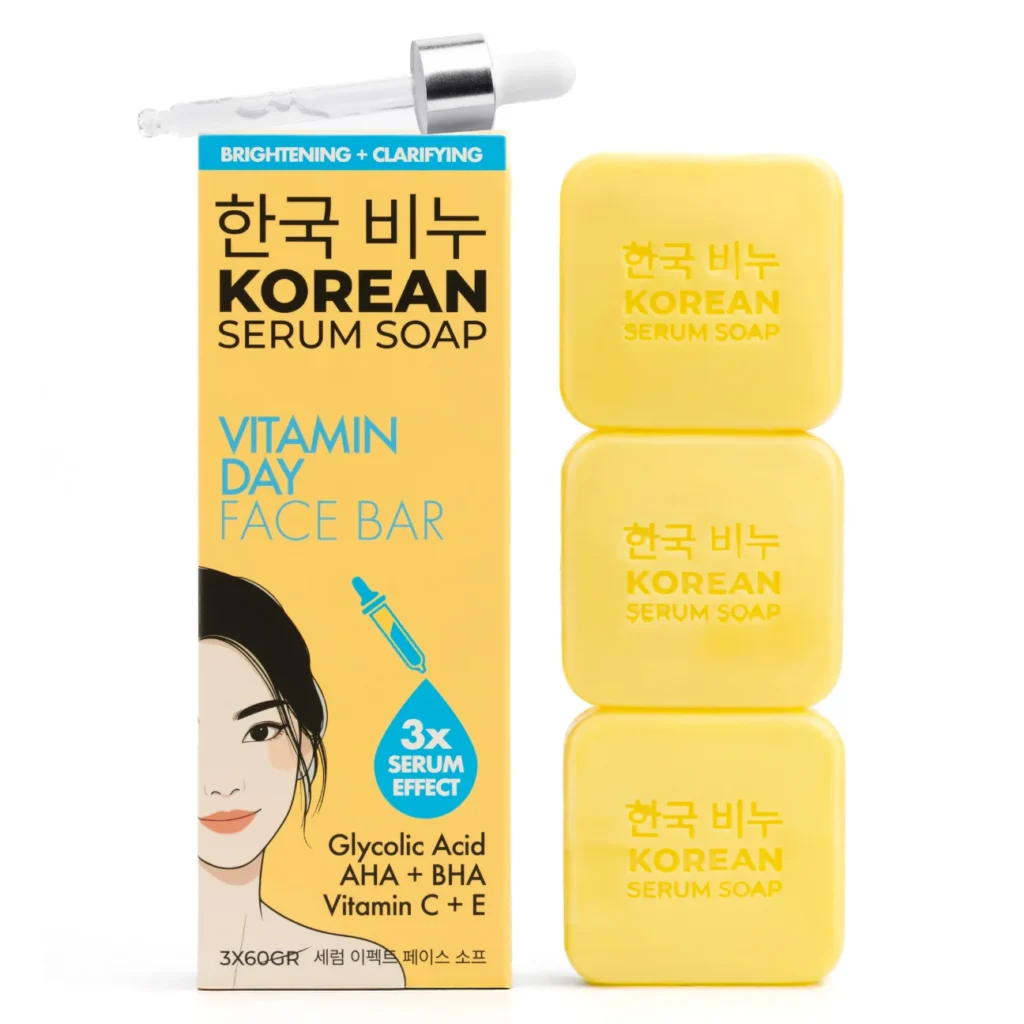 3 Piece Korean Anti-Spot and Whitening Soap Vitamin C & E AHA, BHA and Glycolic Acid