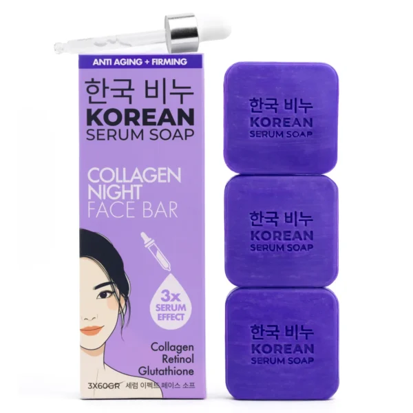 3 Piece Korean Collagen Night Soap Anti Aging Wrinkle Reducing and Firming Korean Soap